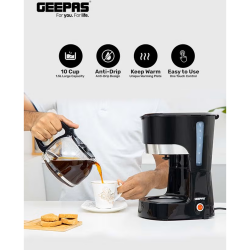 Geepas Coffee Maker/ 1.5Ltr / 2-10Cups / 850W / Black - (GCM6103 )