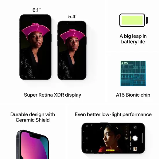 Apple iPhone 13, Verde, 128 GB, 5G, 6.1 OLED Super Retina XDR, Chip A15  Bionic, iOS