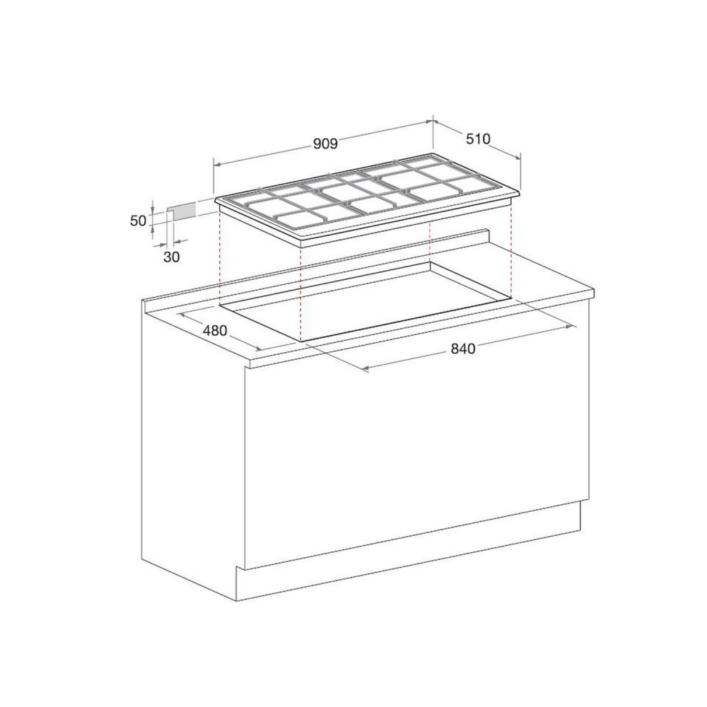 Ariston Builtin Gas Hob / 90cm / 5 Burner / Cast iron Grids - (PK951TGHSA)