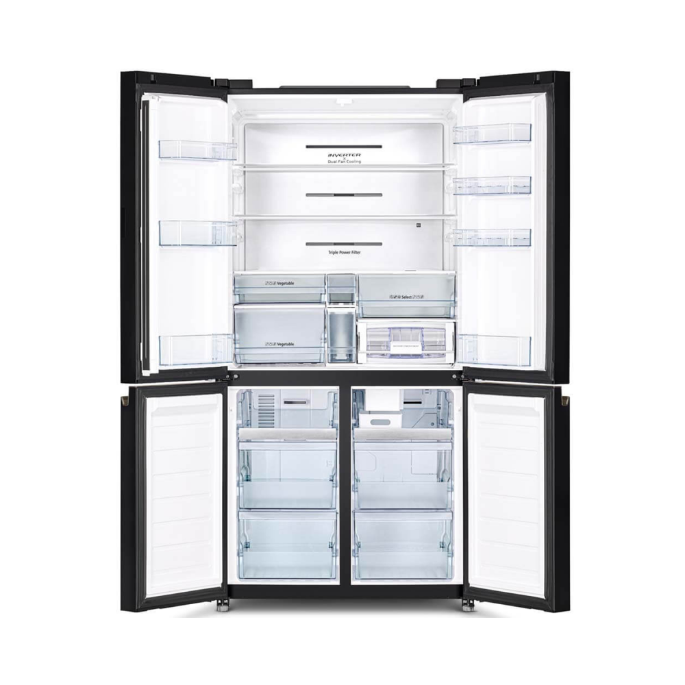 Hitachi Side by Side Deluxe French Door Refrigerator / Inverter / 20.80 cu/ft. / Side by Side - 4Door / Clear Black-Glass - (R-WB720PS1GCK)
